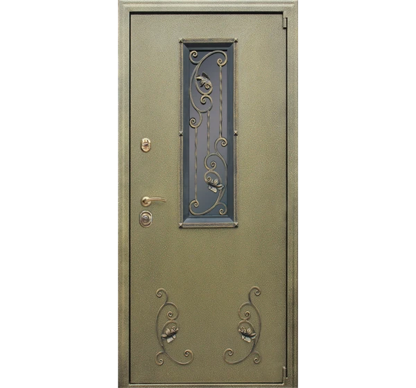 Стальная дверь С окном и ковкой